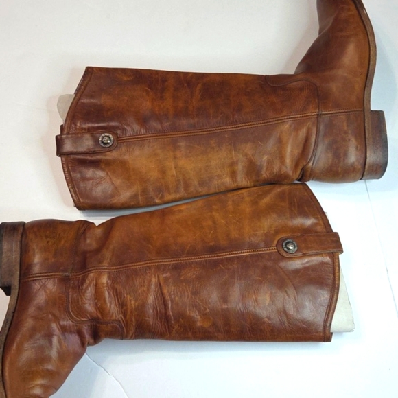 Frye Melissa Double Sole Button Lug Tall Brown Leather Women's Boots - Picture 6 of 16